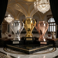 Trophée métallique écologique personnalisé avec placage argent poli miroir, gravure et impression UV pour événements d'entreprise et récompenses de courses et de marche