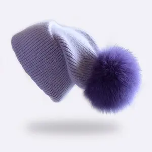New Angora Rabbit Fur Knitted Hat Women's Candy Color Winter Solid Color Warm Fleece Fur Hats
