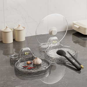 Pot Lid Rack With Spoon Rest And Chopstick Holder Plastic Kitchen Countertop Organizer For Pot Cover Storage - Product Image 1