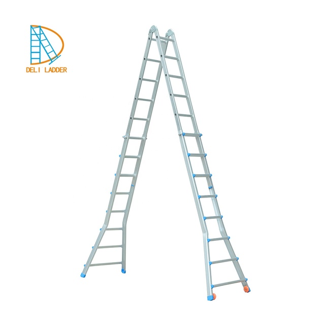 NEW Fold Extension Aluminum Telescopic Folding Design Free Standing  with wheels Ladder