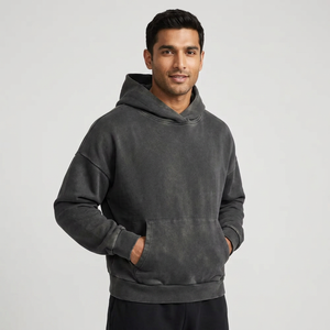 Custom Men's Acid Wash Hoodie Heavyweight Oversized Cropped Hoodie <b>Plain</b> Sweatshirts Pullover Cropped Washed Black <b>Hoodies</b> Men - Product Image 1
