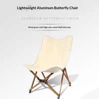 Chaise papillon d'extérieur personnalisée en alliage d'aluminium, moderne et minimaliste, pliable, effet bois, pour camping, loisirs, pêche RHC-1022