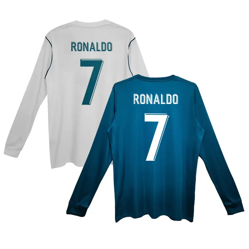 All'ingrosso real club manica lunga retrò abbigliamento sportivo di alta qualità #7 maglie da calcio Ronaldo con nome numero