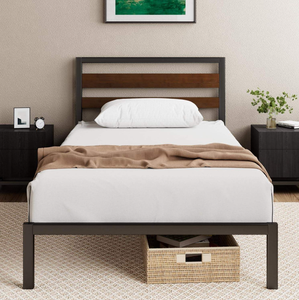Cama <span class=keywords><strong>de</strong></span> Metal Negro y Marrón con Cabecero Altura 80 cm Base <span class=keywords><strong>de</strong></span> <span class=keywords><strong>Somier</strong></span> Fácil Montaje No Se Necesita Muelle <span class=keywords><strong>de</strong></span> Caja 135X190 cm - Product Image 1
