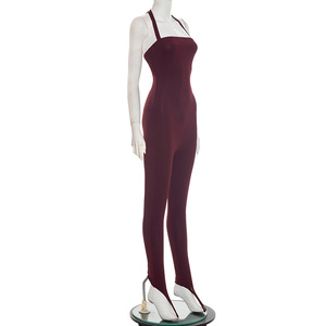 Combinaison décontractée pour femme Viviblook J25JP486, bretelles halter, dos nu, couleur unie, élastique, une pièce - Product Image 5
