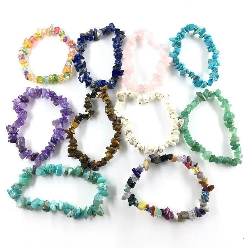 Natural Crystal Chip Bracelets Beaded Healing Gravel Chipped Stone Beads Bracelet Elastic Jewelry Model For Girls Gifts