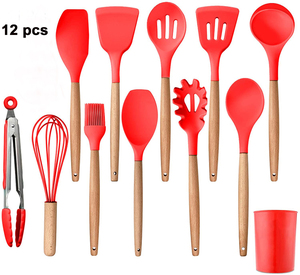 QZQ Wooden Spatula Handle Colorful <strong>Kit</strong> <strong>Cooking</strong> 12pcs Cookware Nonstick Baking Tool Cheese Wooden Silicone Kitchen Utensils Set - Product Image 3