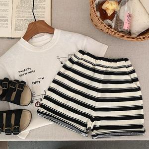 2025 ropa para niños, pantalones cortos deportivos informales para bebés para niños, pantalones nuevos medios de verano con rayas de cinco puntos, pantalones versátiles para medio bebé - Product Image 1