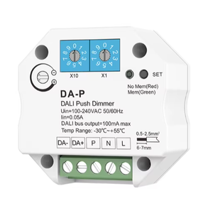 DA-PD 100-240VAC 100mA – Variateur DALI à bouton-poussoir avec alimentation et répéteur intégrés – Petit variateur pour pilotes <span class=keywords><strong>ou</strong></span> ballasts DALI - Product Image 1