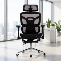 Chaise de bureau ergonomique avec support lombaire, dossier haut en maille noire, pivotante, appuie-tête réglable 4D, accoudoirs réglables 3D