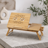 Bureau d'ordinateur portable moderne en bambou, pliable et réglable, avec porte-gobelet et tiroir, portable pour lit et canapé