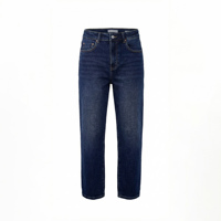 Celana Jeans Wanita High Waisted Straight Leg Trendi Warna Biru Tua, Celana Denim Longgar, Celana Kerja Kasual, Celana Kaki Lebar Ukuran Besar