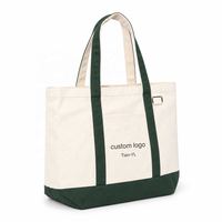 Sac fourre-tout en toile de coton bicolore OEM avec poche personnalisée et longues poignées renforcées – Sacs de courses réutilisables pour supermarché