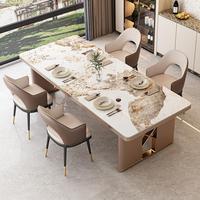 Ensemble table et chaises de salle à manger moderne français, table à plateau en roche et chaises, ensemble de table à manger rectangulaire pour la maison