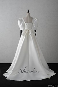 Nouvelle Collection Vintage blanc ivoire Satin robe de mariée pour les femmes manches courtes bouffantes une ligne robes de mariée <span class=keywords><strong>2022</strong></span> - Product Image 3