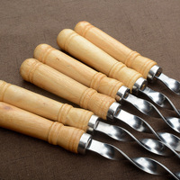 BBF55 Pabrik Langsung OEM Tusuk Sate BBQ 55CM Harga Terjangkau Bahan Stainless Steel Dengan Garpu BBQ