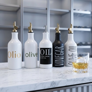 Botella de aceite de cerámica de dolomita personalizada y colorida para cocina, con tapa y patrones de calcomanía personalizados para el hogar. - Product Image 6