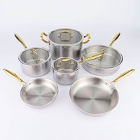 Set Peralatan Masak Stainless Steel Tri-ply 10 Buah Profesional Konstruksi Kelas 304 Set Panci dan Wajan Induksi untuk Semua Jenis Kompor