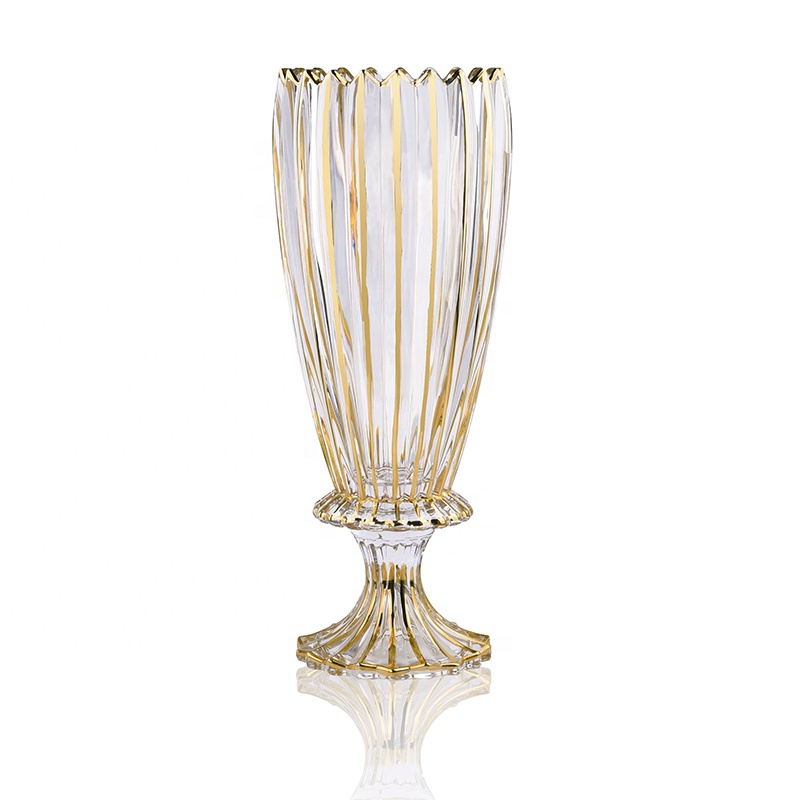 Полосатая дизайнерская золотая линия кристально чистая стеклянная ваза для домашнего декора стола