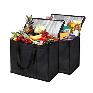 Foldable Eco Friendly Customized Print Big Handle Insulated Thermal Tote Carrier Shopping Reusable Grocery Bag Holder