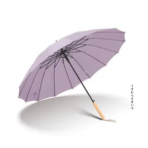 Luxe Effen Kleur Hout Lange Steel Paraplu Japanse Golf Zon Retro Grote Winddicht Vrouwen Business Parasol Paraplu