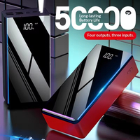 Power Bank Kapasitas Tinggi 50000mAh Terlaris, Panel Cermin Layar Digital, Pengisian Cepat 10W, Charger Portabel PVC untuk Luar Ruangan