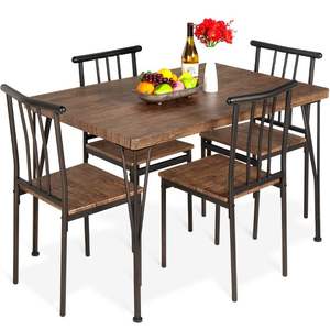 5 pièces <span class=keywords><strong>en</strong></span> métal et <span class=keywords><strong>bois</strong></span> intérieur moderne <span class=keywords><strong>cuisine</strong></span> industrielle Table à manger ensemble pour <span class=keywords><strong>cuisine</strong></span> salle à manger <span class=keywords><strong>Dinette</strong></span> petit déjeuner Nook 4 chaises - Product Image 1