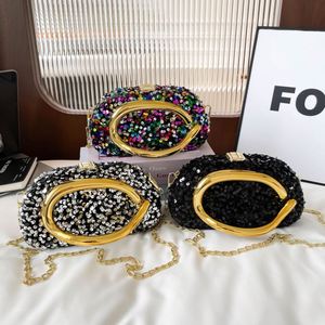 Fashionable European Lady's Evening Clutch <b>Bag</b> with Chain Decoration and Lock Closure. <b>Sequin</b> Material Handled Beach Ready. - Product Image 6