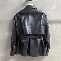 Veste en cuir de mouton véritable à col montant Jxwatcher Fashion Fall, ceinture personnalisée, douce, automne, fermeture éclair, pour femmes, style motard