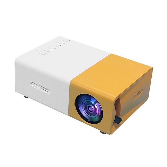 YG300 Portable Mini HD LED Projector with Android 7.1 1080P Resolution Built-in Battery-Yellow and White