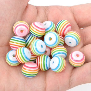 Bubblegum 8mm arc-en-ciel rayures perles de résine en plastique rondes en vrac pour la fabrication de bijoux bracelets à bricoler soi-même collier accessoires - Product Image 2