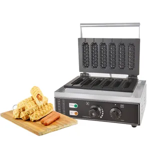 Máquina eléctrica comercial de acero inoxidable para hacer waffles, máquina para hacer waffles de maíz, muffins y perros, con forma de palo crujiente de leche