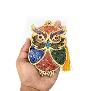 Premium Quality 7 Chakras <b>Owl</b> Car Wall Hanging with Real Gemstone Chips Decorative Gift Feng Sui Item Hanging <b>Ornament</b> in Bulk - Product Image 1