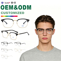 Offre Spéciale carré demi-monture Simple Anti lumière bleue lunettes rétro lunettes cadre métal optique lunettes