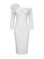 Robe Africaine Élégante pour Femme, Robe Midi Moulante Froncée à Fleurs 3D, Robe de Soirée, Robe de Bal, Robe de Cérémonie pour Femme
