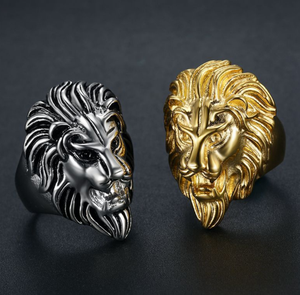 Kustom perhiasan modis emas kepala singa desain cincin baja nirkarat untuk pria anak laki-laki Perhiasan Chic Punk hewan singa cincin kompas - Product Image 2
