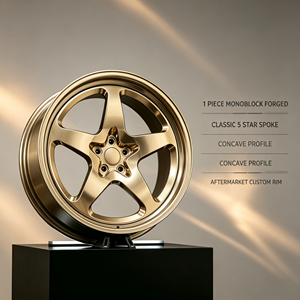 Jantes monobloc forgées sur mesure, 1 pièce, classiques à 5 branches, finition or brossé, concaves, en alliage, pour tuning de voitures de performance JDM, <span class=keywords><strong>Euro</strong></span>, US - Product Image 2