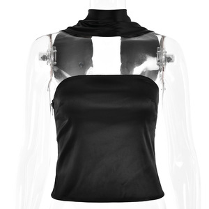 Haut Halter Femme Style Européen et Américain en Satin, Épaules Dénudées, Couleur Unie, Dos Nu, Haute Élasticité - Product Image 5
