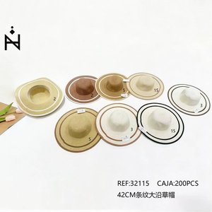 Cappello di paglia a righe con tesa larga da 42 cm, protezione solare estiva, abbigliamento da spiaggia - Product Image 3