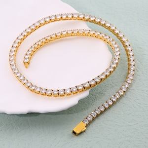 Collar de cadena de tenis de acero inoxidable chapado en oro de 18k con circonitas, fila continua de piedras pequeñas, sin plomo, unisex, a la moda, para fiesta - Product Image 1