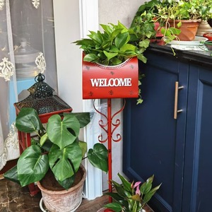 Galvanized Iron Mailbox Planter Stand Rustic Welcome <strong>Letterbox</strong> Flower Pot Powder Coated Finish for Indoor/Outdoor Garden Yard - Product Image 3