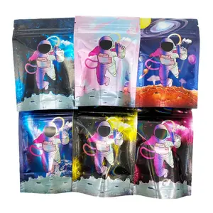 Custom Holographic Mylar Bag Stand Up 3.5g Candy Chocolate Biscuit Food Bag Biodegradable Plastic Packaging Zipper Lock Bag