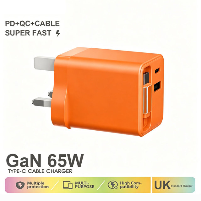 Portable 65W Retractable Cable GaN Tech Dual-Port Fast Travel Charger QC3.0 Type-C OTP OVP Foldable Mobile Phones Laptops