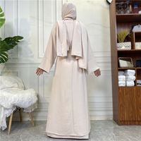 Ensemble de 3 pièces HANO : Hijab Modeste, Écharpe, Manteau Kaftan Islamique, Burqa, Abayas, Kimono Dubaï, Robe Musulmane pour Femmes, Abaya Ouverte avec Poche