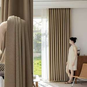 Vendita calda di lusso ad alta oscuramento in poliestere lino di colore del caffè tessuto <span class=keywords><strong>per</strong></span> soggiorno <span class=keywords><strong>camera</strong></span> <span class=keywords><strong>da</strong></span> <span class=keywords><strong>letto</strong></span> Hotel finestre - Product Image 6