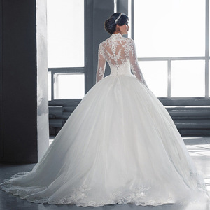 White Ball Gown Wedding Dress Tulle Lace Strapless Long Sleeve Vintage Bridal Gown F165 - Product Image 2