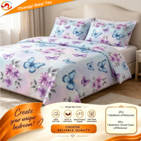 Draps de lit en gros, ensemble de literie tissée, housse de couette en microfibre imprimée papillon, logo personnalisé, taille Queen et King, literie de chambre à coucher