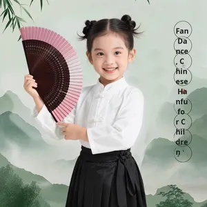 พัดพับสไตล์โบราณฮั่นฝู พัดพกพาสไตล์<span class=keywords><strong>จีน</strong></span>ใหม่ ผ้าไหมไม้ไผ่ สำหรับเด็ก กระโปรงมามิอันฤดูร้อน พัดขนาดเล็ก - Product Image 3