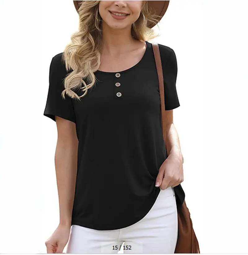 Zomer Hot Selling O Hals Knop Effen Kleur Casual Blouses Top Vrouwen T-shirt Top2021