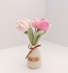 Laine crochetée à la main tissée Rose fleur Simulation bureau bonsaï transfrontalier fini ornements tulipe marguerite <span class=keywords><strong>Pot</strong></span> saint valentin - Product Image 6